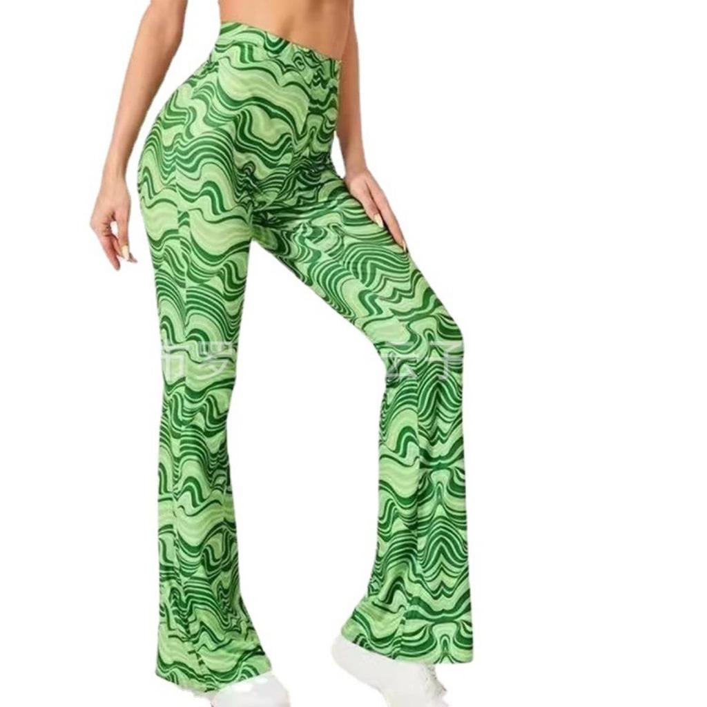 New Printed Flared Casual Yoga Pants for Women Spring Summer European American Style Crossbody Foreign Trade New Style