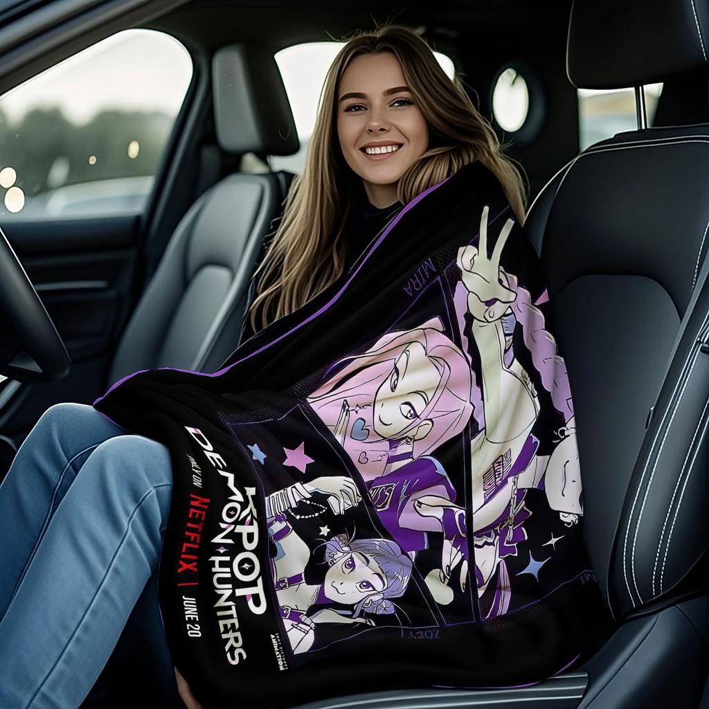 K Pop Huntrix Girl Flannel Blanket Demon Hunters Plush Warm Throw for Home Leisure Office Nap Travel Camping All Season Gift
