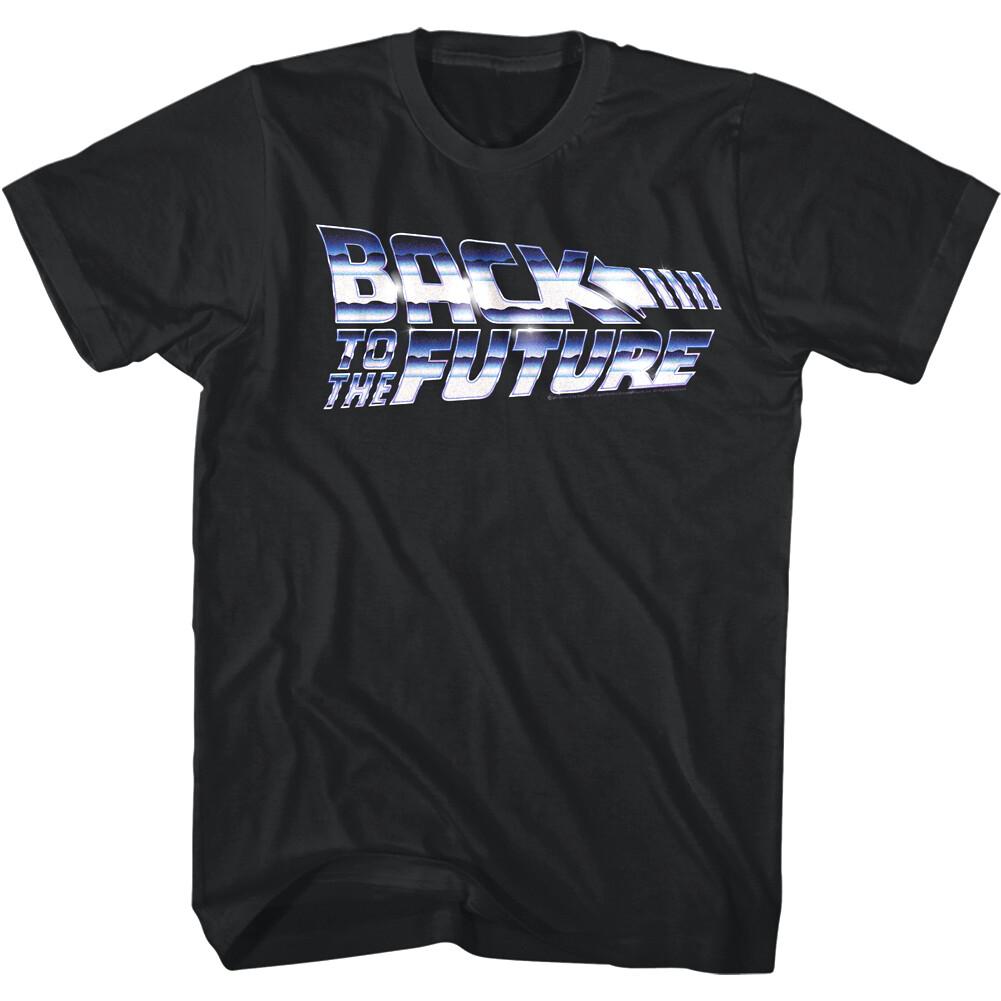 Back to The Future Chrome Movie Logo Men T Shirt 80s Metallic Sci-Fi Adventure L