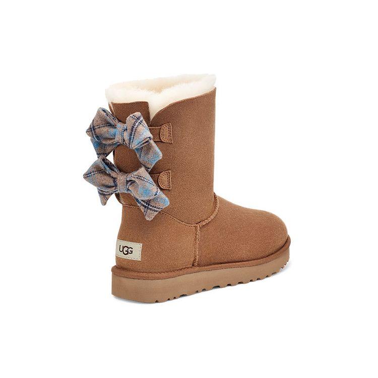 UGG Warm Waterproof Durable Non-Slip Comfortable Plaid Ribbon Mid-Calf Snow Boots Women boots Brown 1118935-CHE