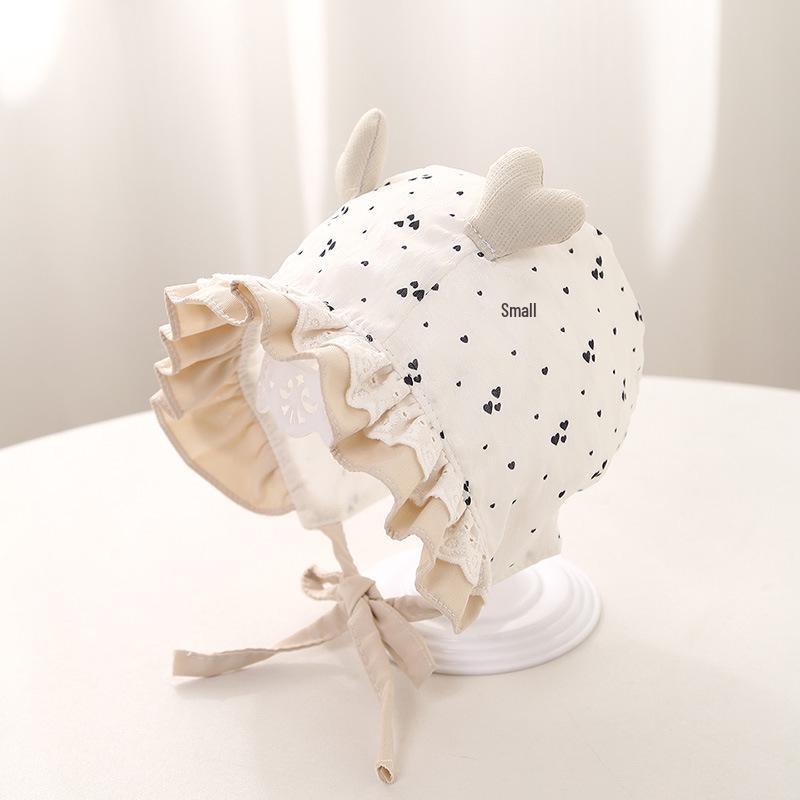 Floral Print Baby Girl Hat with Lace Trim and Ear Protection for Spring/Summer