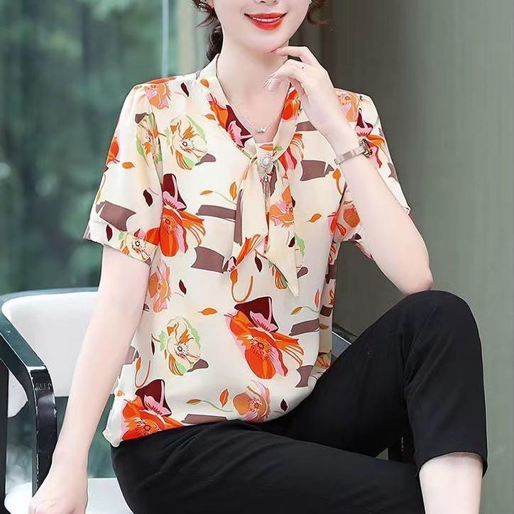 Short Sleeved Shirt for Women's Summer Ladies Loose Casual Shirt Fashionable Printed T-shirt