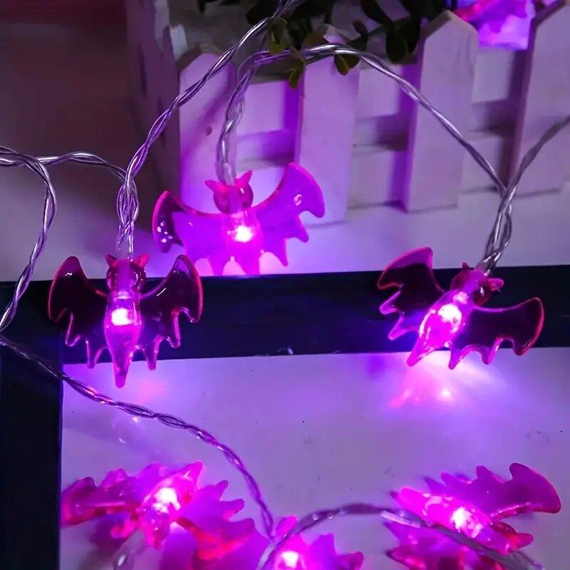 1PC Halloween Purple Bat String Lights 10/20LED Battery Powered Festive Lamp Terror Decoration Light For Party,Bar&Haunted House