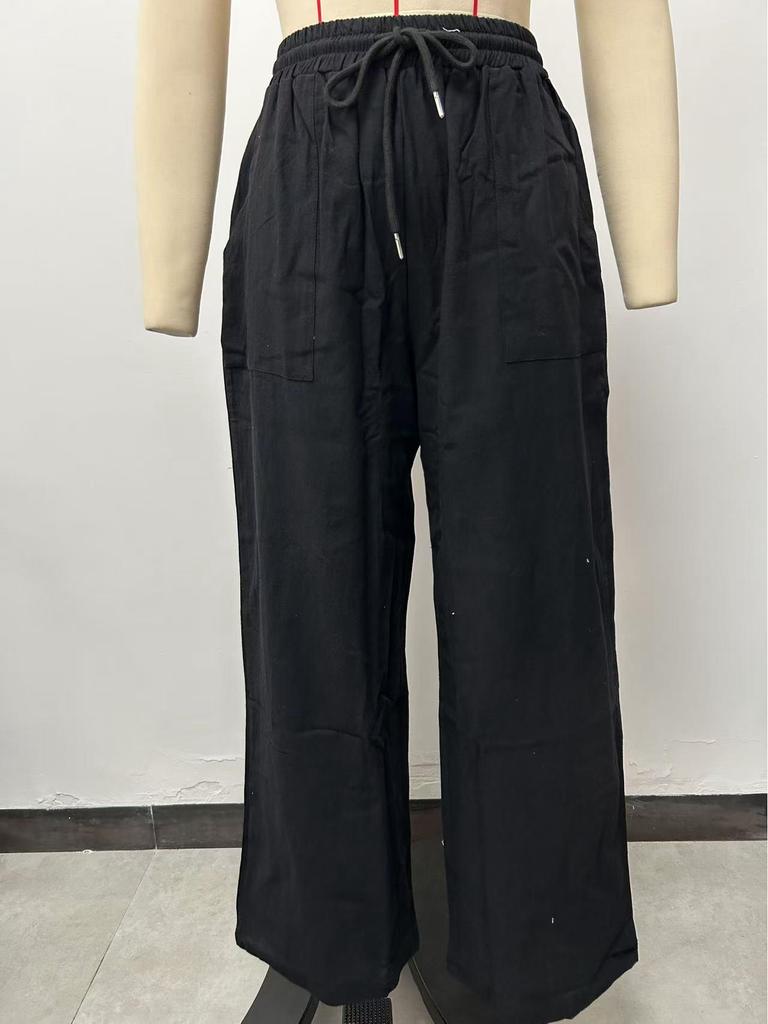 Dámské ležérní kalhoty s mikropřechodem, stahovací šňůrkou a širokými nohavicemi (2025)