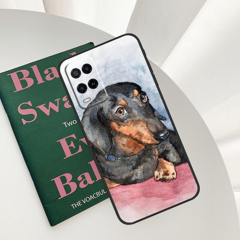 Cartoon Dachshund Sausage Dog Case For Oppo A58 A78 A98 A15 A16 A17 A52 A72 A76 A96 A54 A74 A94 A57 A77 A54S A57S Cover