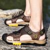 Summer Men's Hollow Sandals Mesh Breathable Leather Casual Flat Bottom Beach Non Slip Roman Leather Outdoor Sandals 38-46