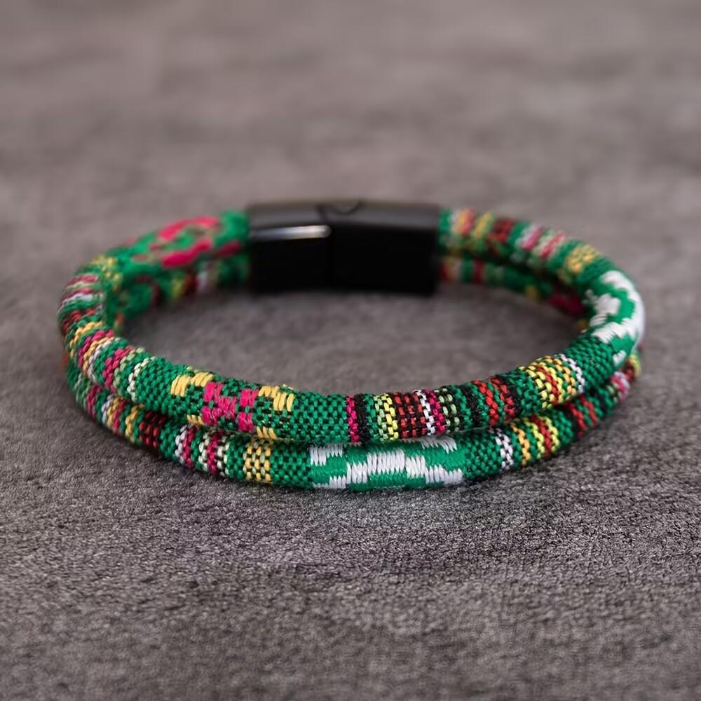 Noter Grade A Ethnic Fabric String Bracelet For Men Double Layer Various Colors Available Sports Sweat Absorbent Braslet Bangle Hombre
