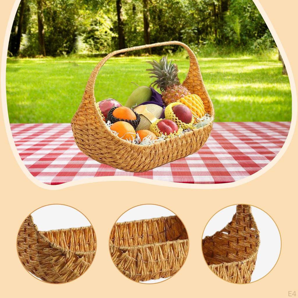 Handwoven Picnic Basket Imitation Rattan Storage with Handle Organizer for Party