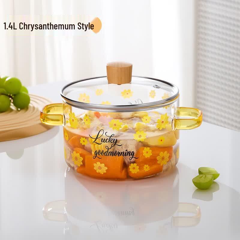 Cute Starry Glass Instant Noodle Pot with Lid & Handle