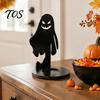 Solid Metal Silhouette Decor Halloween Wooden Candle Holder, Black Hollow Crow Spider Tealight Display Unique Tea Light Holder Stand, Gothic Tabletop