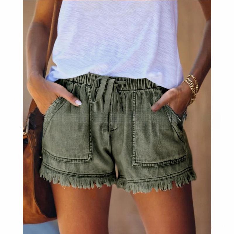 Elastic Waist Casual High-Waisted Thin Denim Shorts For Women Relaxed Style Slimming Effect S