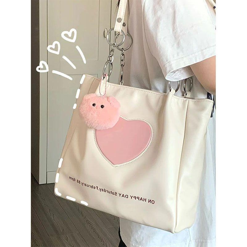 

Small fresh big bag women 2025 new love large capacity student class commuter bag girl shoulder tote bag bag + shoulder strap