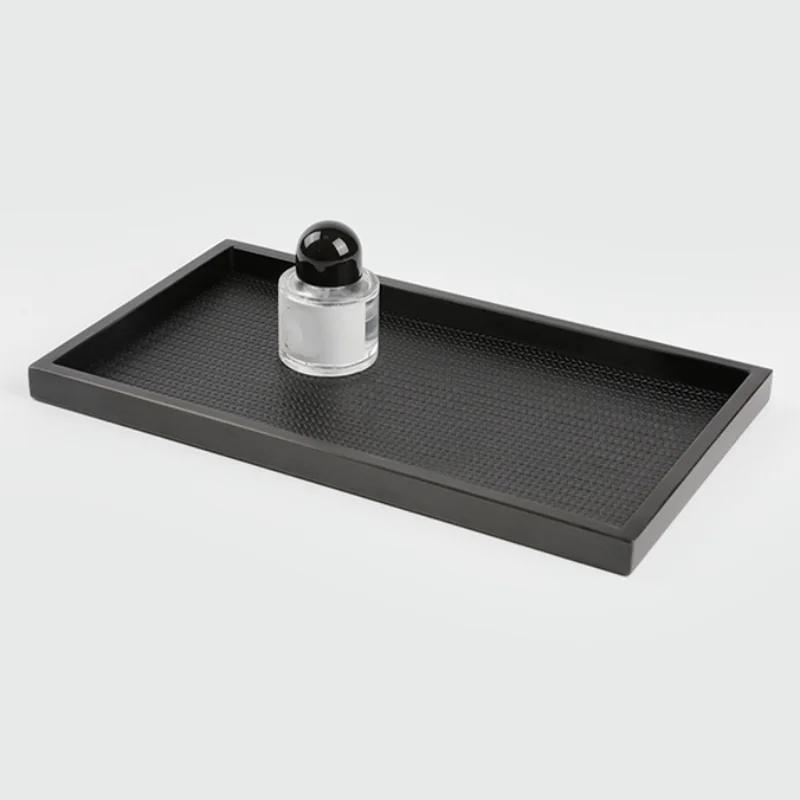 Rectangular Solid Wood Pallet Black Beige Leather Tray Home Soft Decoration Aroma Storage Tray Living Room Entryway Organizer