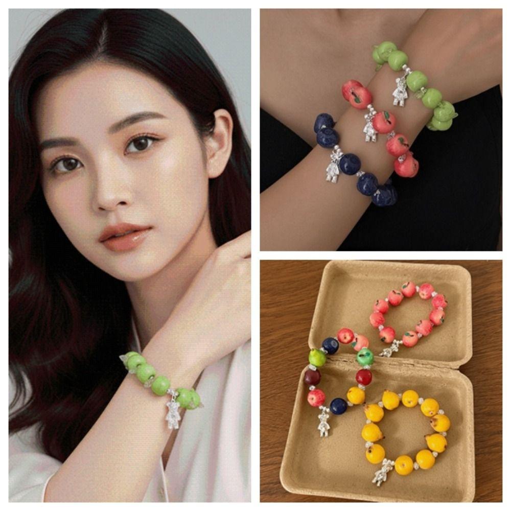 Cartoon Fruit Resin Bracelet Vibrant Colors Y2K Beaded Bracelet Best Friends Matching