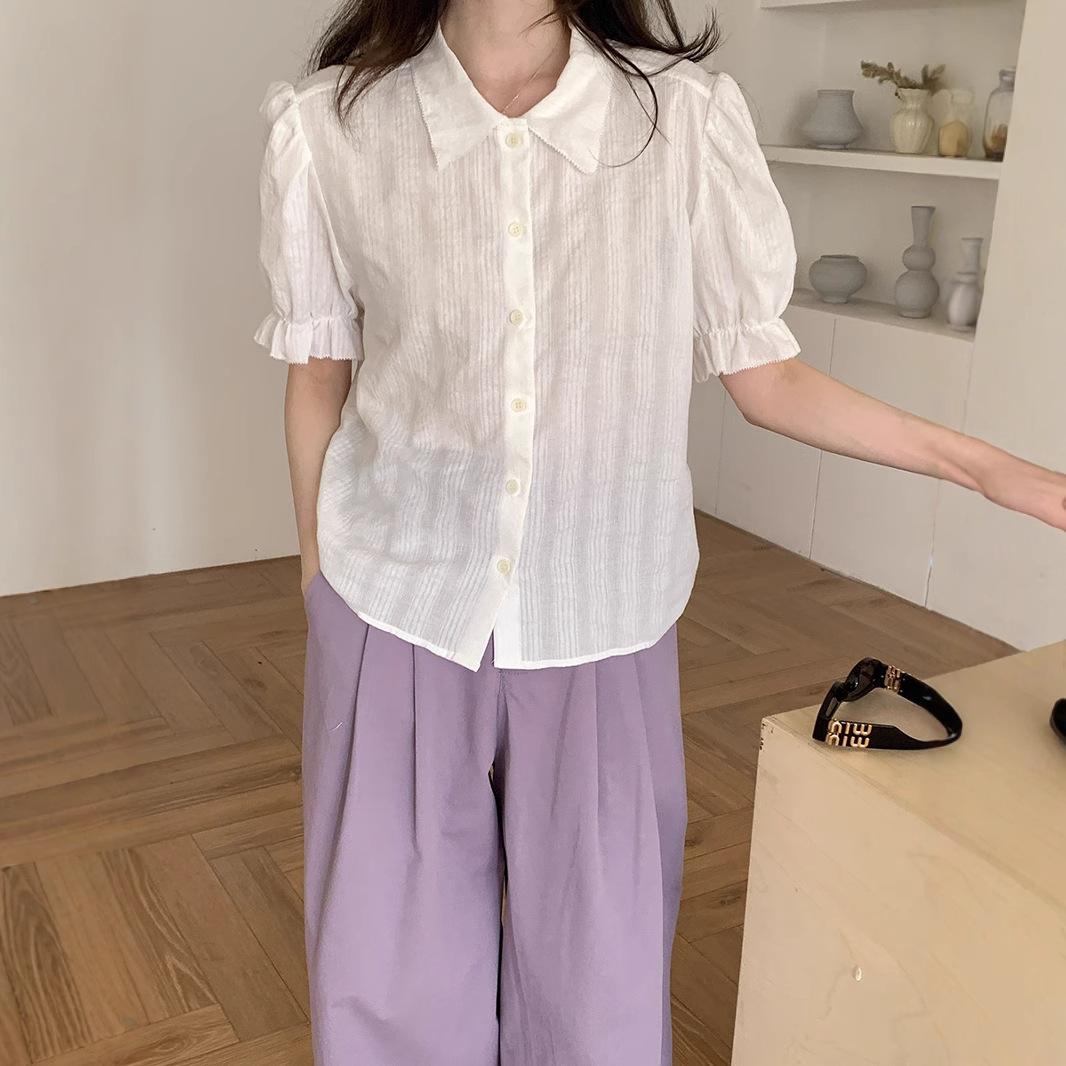 

French Bubble Short Sleeve Shirt Women S белый