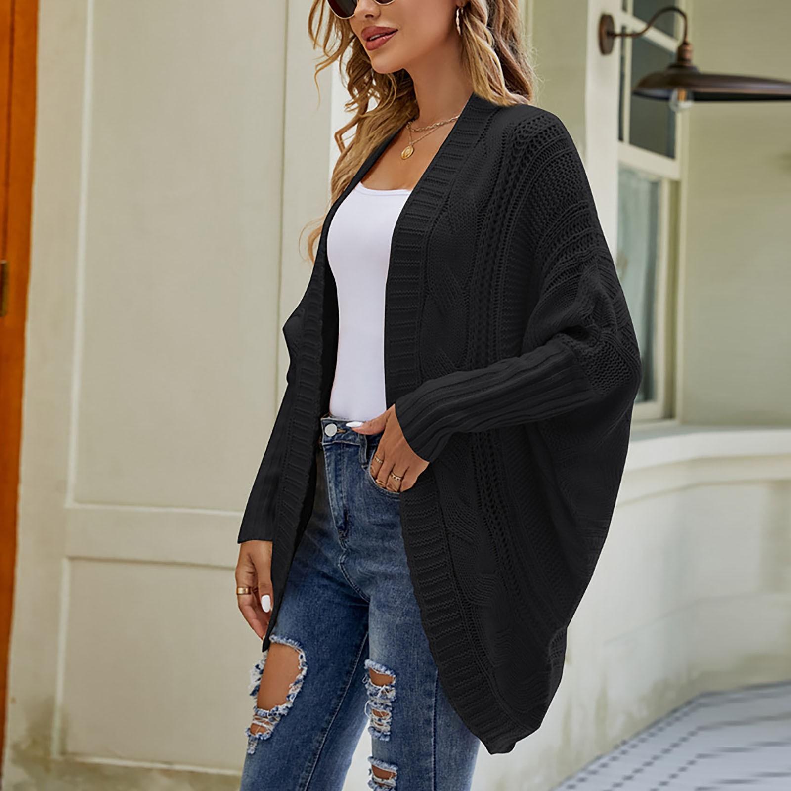 

Женская мода темперамент осень-зима однотонная нерегулярная накидка витой свитер пальто S чёрный