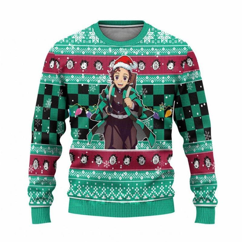 Demon Slayer 3D Print Casual Base Layer Shirt Christmas Loose Crew Neck Sweatshirt 0054