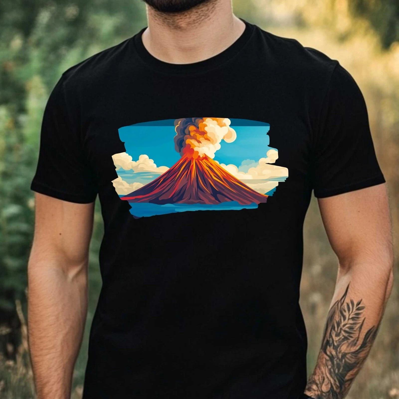 T-Shirt Herren Ausbrechender Vulkan Motiv Baumwolle Größe XS bis 5XL XXXL