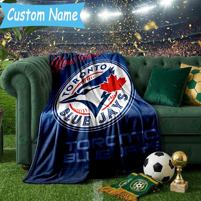 Custom Name Blue Jays Baseball Season Flannel Blanket, Use for Birthday/Holiday Gift, Soft Blanket for Sofa/Bed/Camping/Office, Home Decor