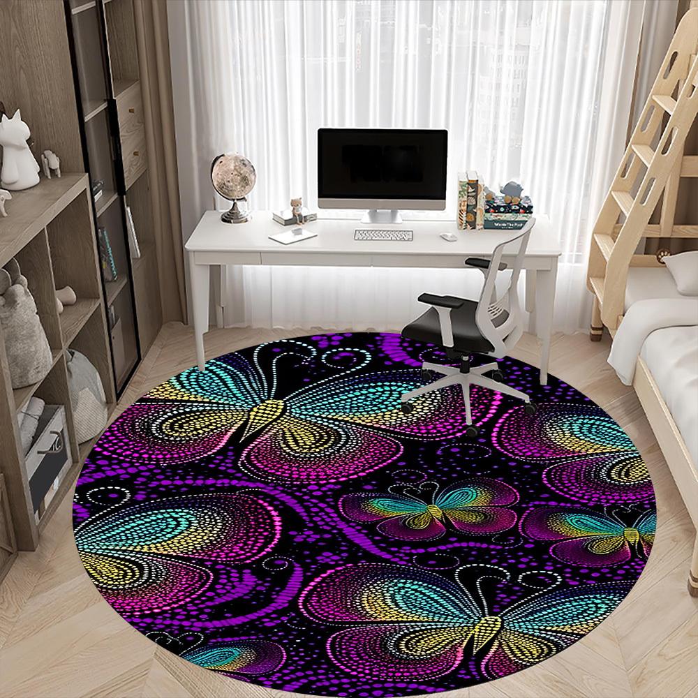 1pc Butterfly Dots Office Round Area Rug, Indoor Mat Suitable ForOffice, Under Office Chairs Bedroom Living Room Home Decor, Room Deco D098