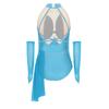 Mädchen Eiskunstlauf Performance Kleid Cutout Rücken Glänzende Strasssteine Transparente Netz-Patchwork Asymmetrischer Rock-Leotard Handschuhe