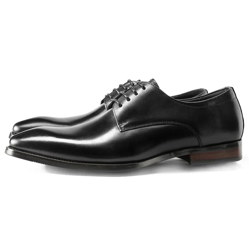 fashion Fashion Pointed Handmade Shoes New Business Casual Leather Derby Shoes for Men's British Lace up Cowhide Formal Wedding Shoes