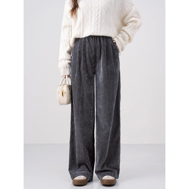 Autumn and Winter New Retro Double-sided Velvet High-waisted Wide-leg Pants Loose and Casual Drape Straight Trousers Children