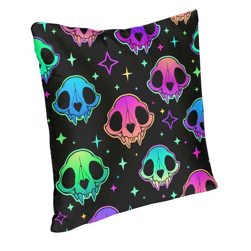 Halloween Neon Cat Skull Stars Pattern Square Pillowcover Home Decorative Cushions Throw Pillow For Sofa Double-Sided Printing