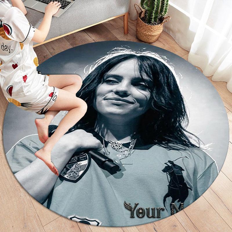 Billie Eilish Custom Name Round Area Rug,Carpet Rug for Living Room Bedroom Sofa Playroom Decor,Non-slip Floor Mat