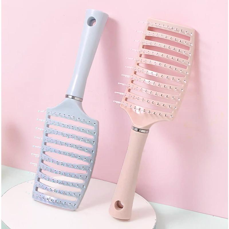 Macaron Large Curved Leather Massage Comb High Cranial Top Fluffy Comb Curly Hair Styling Comb Curved Nine-rib Comb