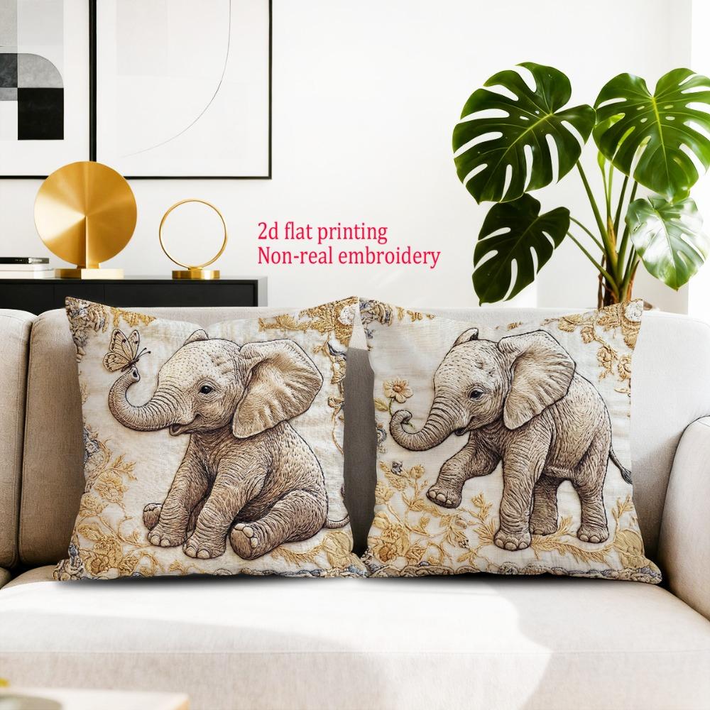 1/4pcs Vintage Safari Baby Animals Throw Pillow Covers Cute Elephant Giraffe Lion Cub Decorative Cushion Cases