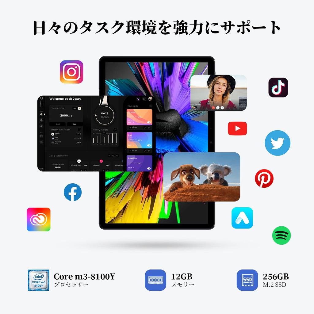 Tablet PC 8. generácie Core m3 12 GB pamäť 256 GB SSD nainštalovaný Office 2024 PC Windows 11 Pro 1280 x 800 IPS dotykový panel Webová kamera Tablet PC USB