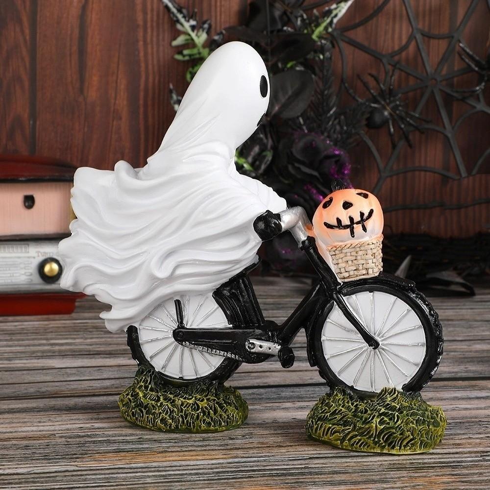 Cartoon Ghost Figurines Ornament Funny Ghost Statue Unique Ghost Bike Rider  Halloween