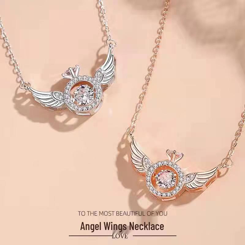 Angel's Wing Beating Heart Necklace – Light Luxury Women's Collarbone Pendant