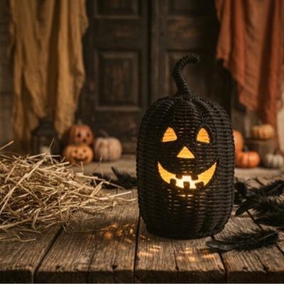 Leuchtende Kürbisdekoration Schwarze Hohlkürbis-Laterne Halloween-Kürbis-Laterne Geflochten Für Außen-Feiertagsdekoration Party Innen