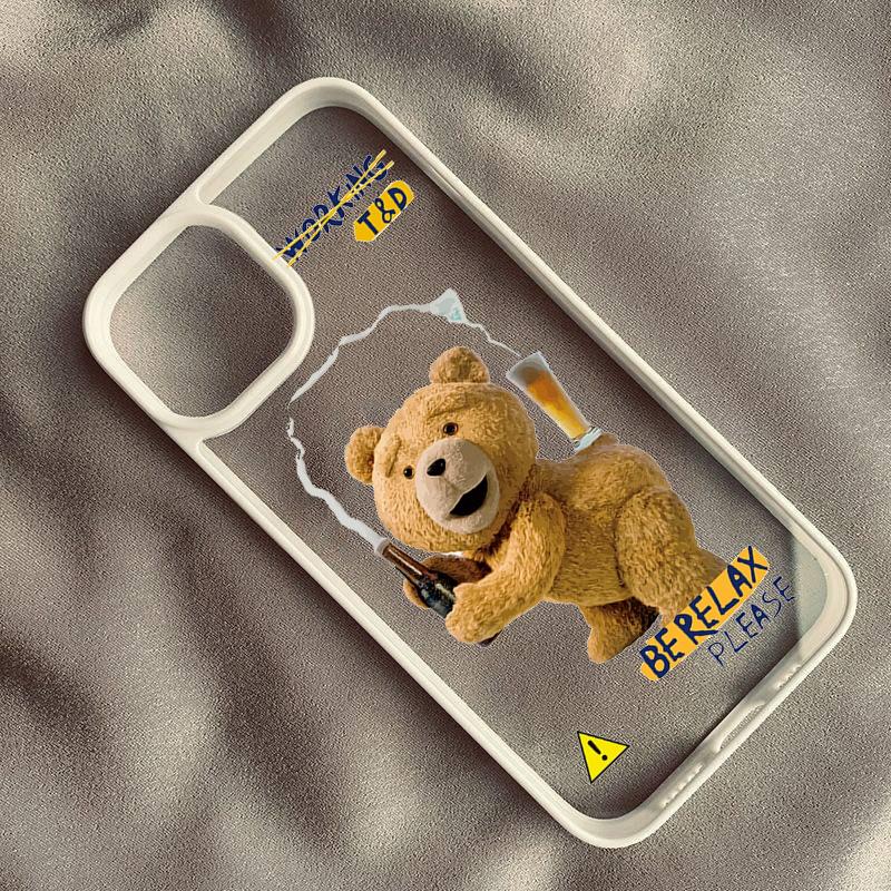 Cartoon Teddy Bear Couple Phone Case For iPhone 14 Pro MAX 15 11 13 12 XS X SE20 XR 7 8Plus Shockproof Bumper Clear Cover Fundas