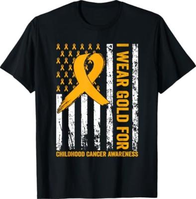 I Wear Gold for Childhood Cancer Awareness Us Flag Ribbon T-Shirt