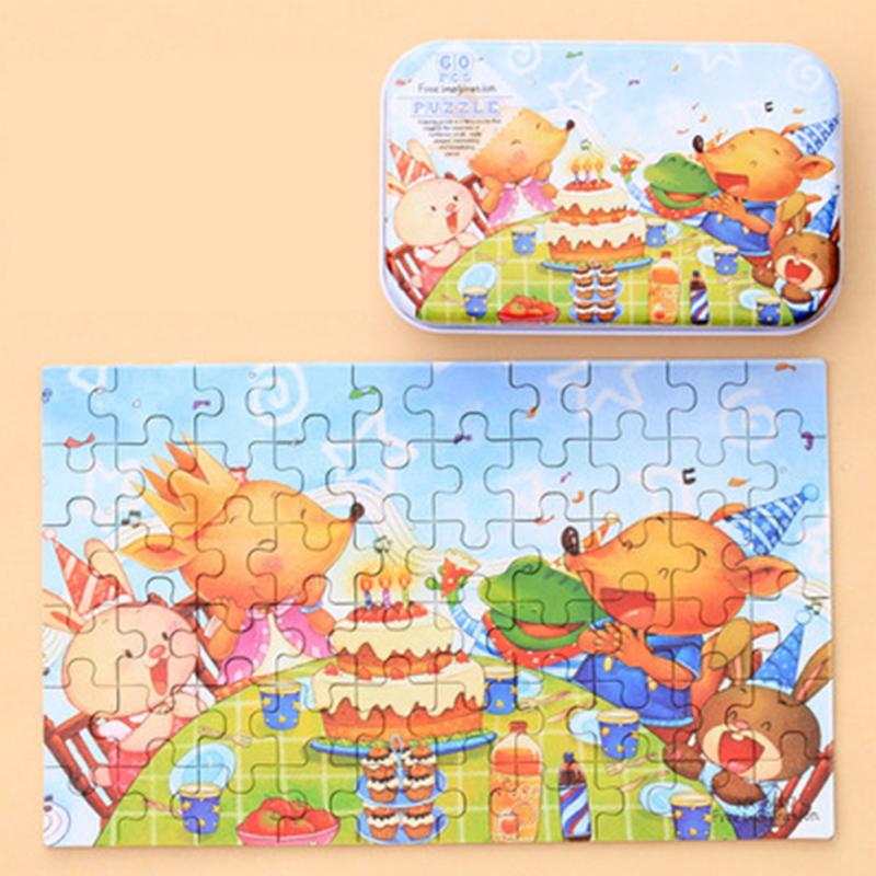 60pcs Children's Wooden Puzzles Baby Early Education Educational Toys Gift with Storage Box