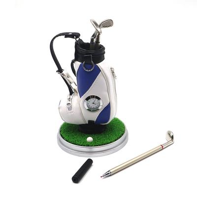 Mini Porta-Canetas de Bolsa de Golfe em Liga de Alumínio para Desktop com Canetas de Golfe e Relógio