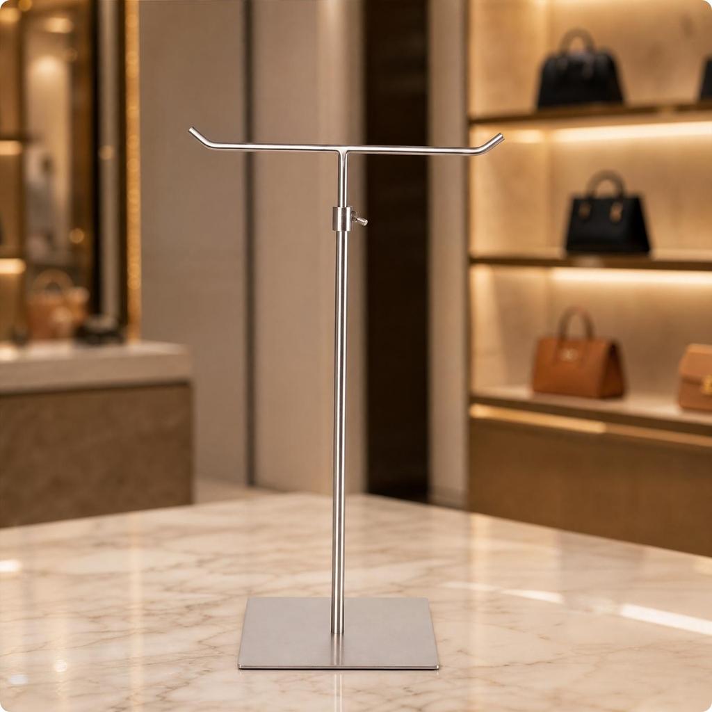 Freistehender Taschen-Ausstellungsständer mit quadratischer Basis Platzsparend für Boutique-Besitzer