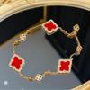 Vintage Court Style Brati White Fritillary Set Four-Leaf Clover Red Agate Bracelet