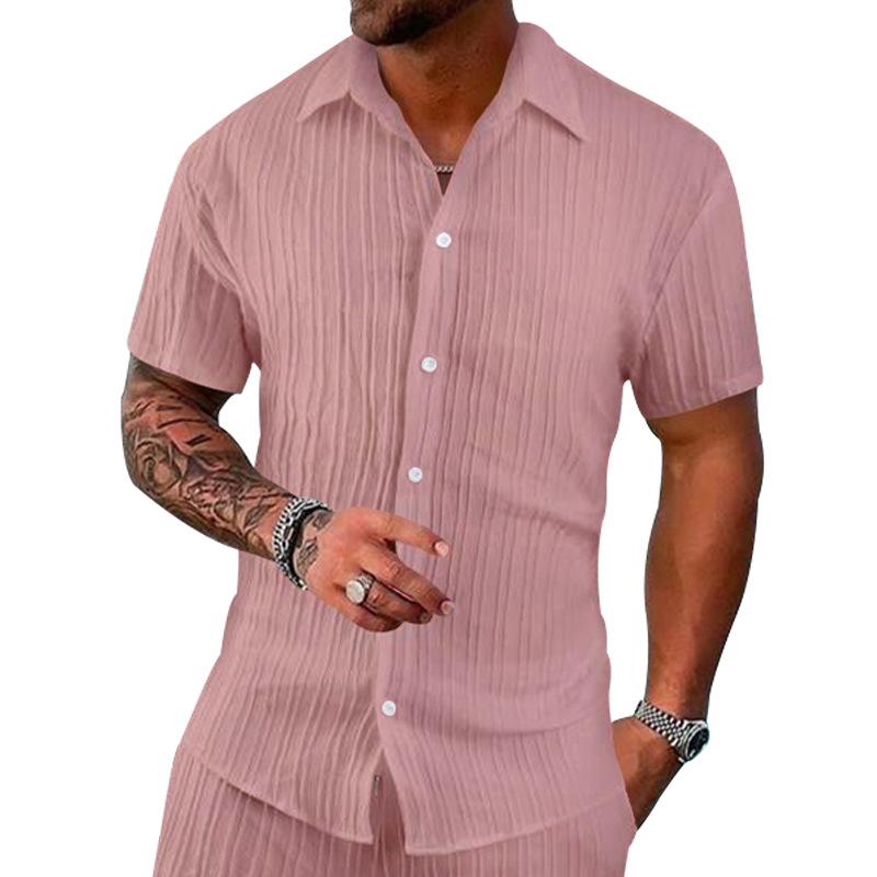 Summer Lapel Solid Color Short Sleeve Button Versatile Men's Casual Loose Cardigan T-Shirt