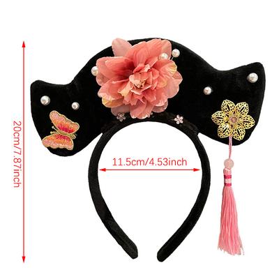 Çiçek Çin Tarzı Başlık Püskül İnci Antik Stil Kafa Bandı Prenses Saç Çemberi Hanfu Başlığı Hanfu Saç Tokası Kadın