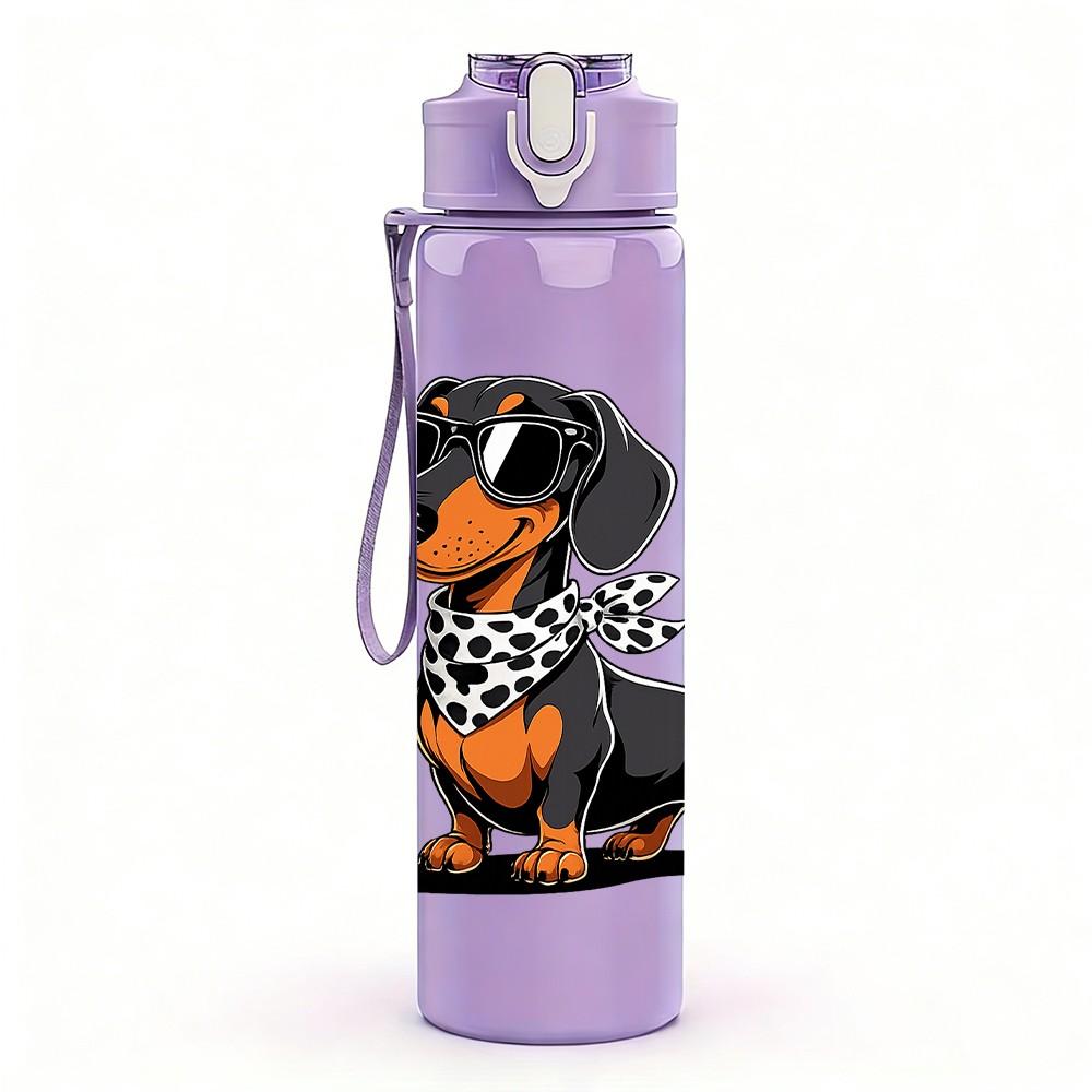 1PC Dachshund Puppy Dog Print 750ml Color Plastic Sports Water Bottle Leakproof Flip Straw Lid Suitable for Sports Office Home Use