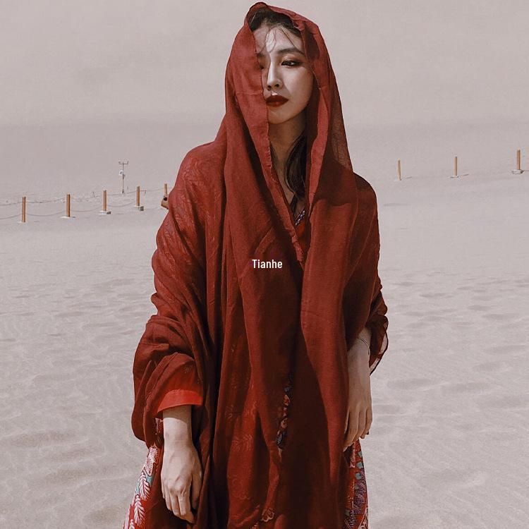 Nordwestchina Ethnische Reise Sonnenschutzschal - Baumwolle Leinen Seide Mischung