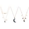 Elegant Layered Star & Moon Pendant Necklace, Silver Rose Gold Plated Sparkling Crystal Ladies Fashion Jewelry Gift