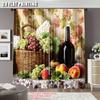 2Pcs Farmhouse Kitchen Curtains Vintage Grapes Fruits Oil Painting Rustic Flower Wine Art Printed Retro Country Living Room