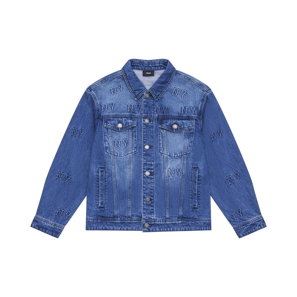 MLB New York Yankees Monogram Floral Series 24FW Printed Single-Breasted Letter Logo Long Sleeve Denim Jacket Unisex jackets Indigo 3ADKM0444-50INS