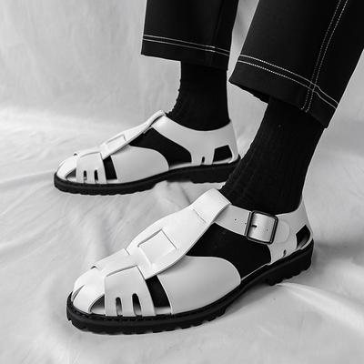 Mode Mode Herren Sommerschuhe Klassische Stile Outdoor Freizeit Straße Freizeit Geschäft und Büro Schwarz weiß vielseitige Sandalen