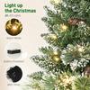 60 cm Prelit Small Christmas Tree, Snow Flocked Tabletop Mini Xmas Tree with 35 LED Lights, Pine Cones and Linen Cover Base, Battery Operated, Green